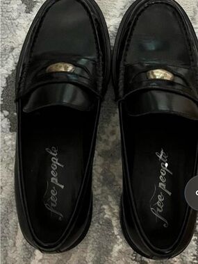 Free People  Black Leather Penny Loafers